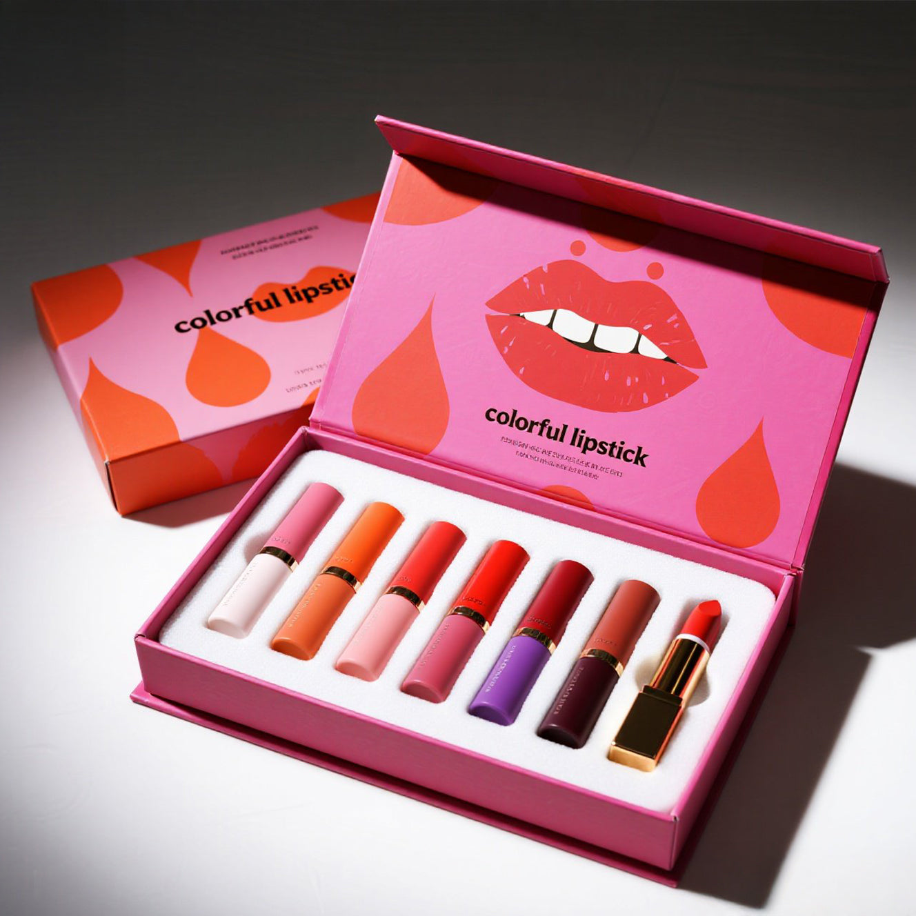 Rigid Magnetic Box Packaging Lipstick Set Full Colors Paper Lipstick Two Piece Box Rigid Lipstick Packaging for Display