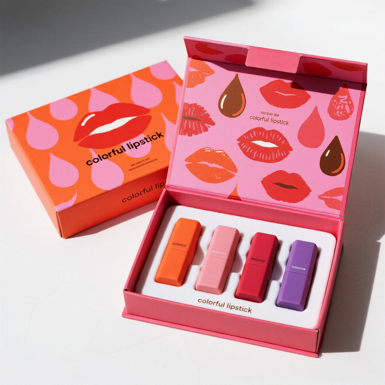 Rigid Magnetic Box Packaging Lipstick Set Full Colors Paper Lipstick Two Piece Box Rigid Lipstick Packaging for Display