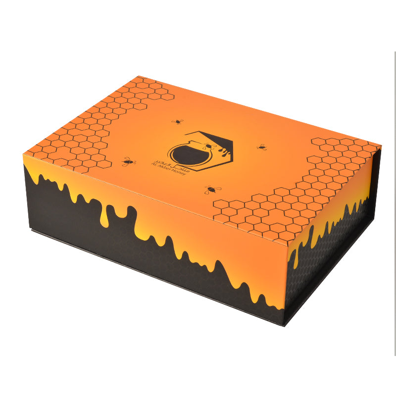 Luxury Paper Cardboard Honey Jar Bottle Packaging Black Elegant Magnetic Honey Box