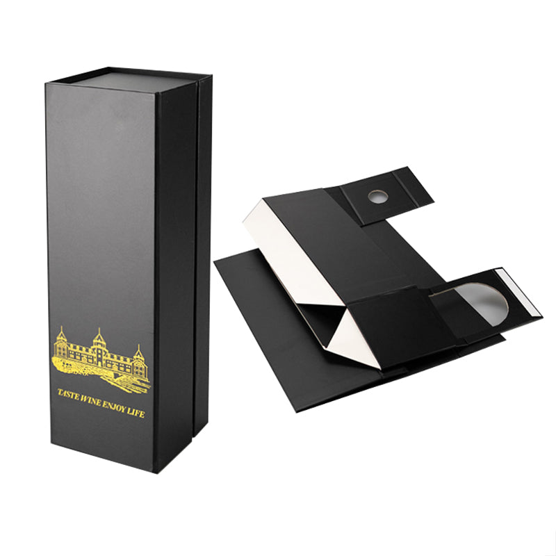 Folding Box Wine Magnetic Paper Luxury Custom Logo Black Red Stamping Foil Rigid Boxes Rectangle Paperboard Accept Custom Print