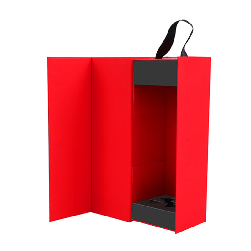Folding Box Wine Magnetic Paper Luxury Custom Logo Black Red Stamping Foil Rigid Boxes Rectangle Paperboard Accept Custom Print