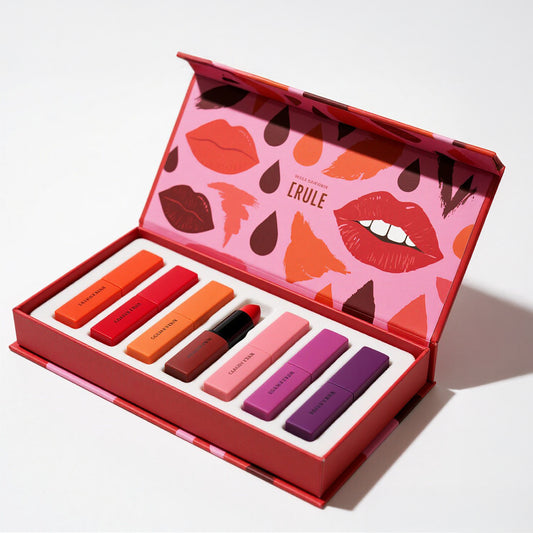 Rigid Magnetic Box Packaging Lipstick Set Full Colors Paper Lipstick Two Piece Box Rigid Lipstick Packaging for Display