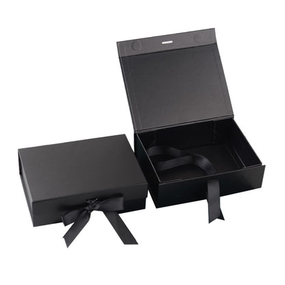 Wholesale Custom Black Packaging Box Gift Box Paper Magnet Folding Custom Boxes with logo Packaging with Black Ribbon