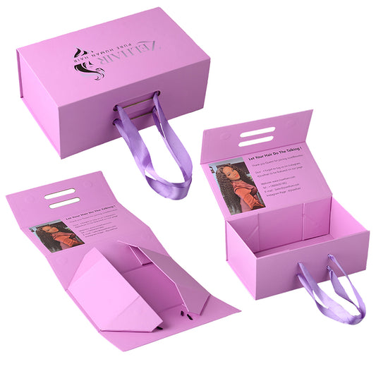 Luxury Braids Wig Set with Ribbon Custom logo Magnetic Folding Gift Paper Hair Extension Packaging Box Wig Box