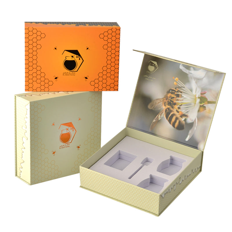 Luxury Paper Cardboard Honey Jar Bottle Packaging Black Elegant Magnetic Honey Box