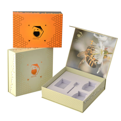 Luxury Paper Cardboard Honey Jar Bottle Packaging Black Elegant Magnetic Honey Box