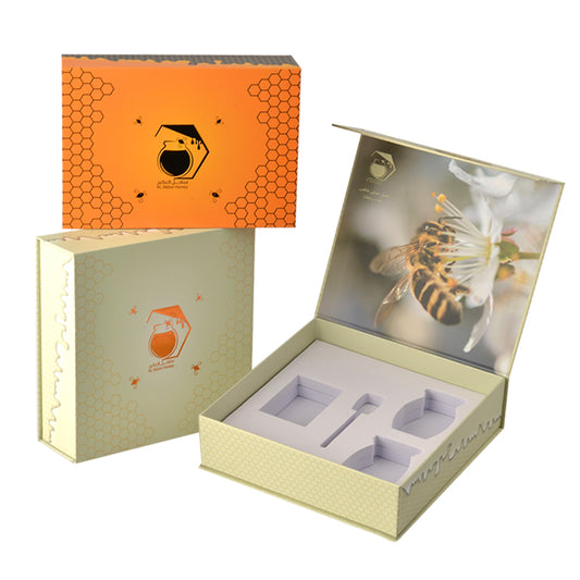 Luxury Paper Cardboard Honey Jar Bottle Packaging Black Elegant Magnetic Honey Box
