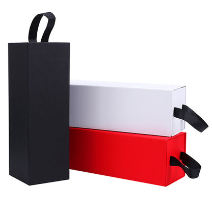 Folding Box Wine Magnetic Paper Luxury Custom Logo Black Red Stamping Foil Rigid Boxes Rectangle Paperboard Accept Custom Print