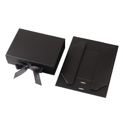 Wholesale Custom Black Packaging Box Gift Box Paper Magnet Folding Custom Boxes with logo Packaging with Black Ribbon