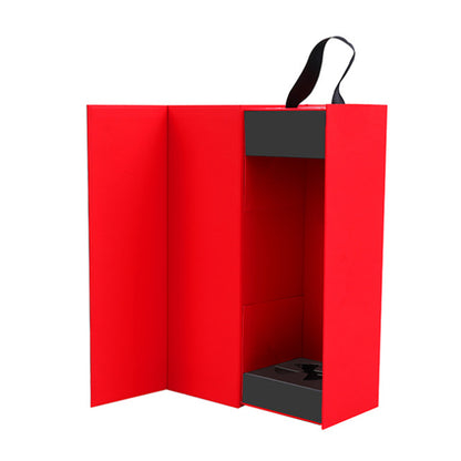Folding Box Wine Magnetic Paper Luxury Custom Logo Black Red Stamping Foil Rigid Boxes Rectangle Paperboard Accept Custom Print